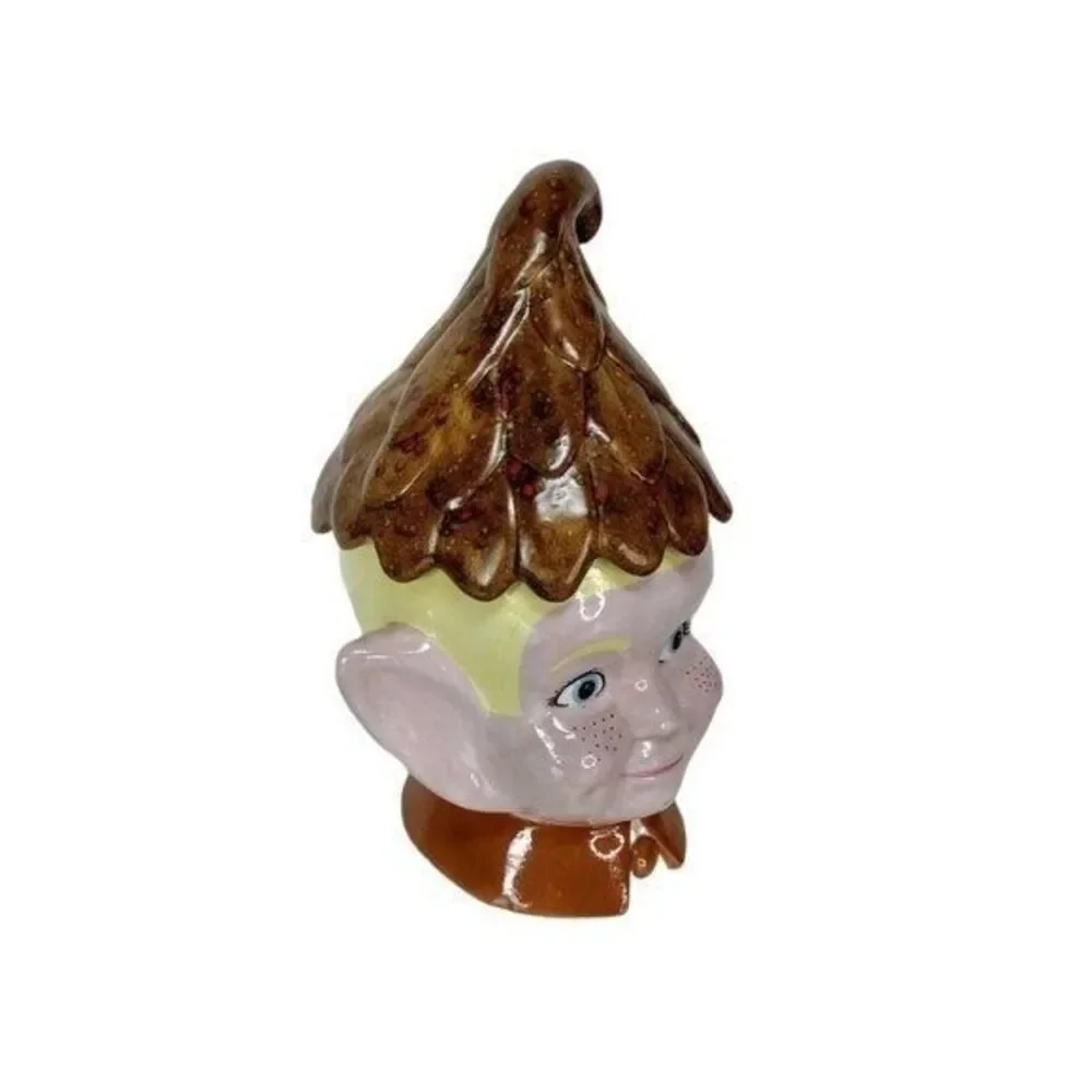 Vintage 70s Kitsch Ceramic Elf Cookie Jar Pixie Canister Storage Container